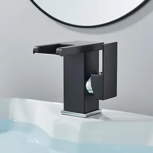 Modern Bathroom Faucet Waterfall-Style Basin Faucet LED Light with Three-Color Changing Single-Hole Single-Handle Faucet