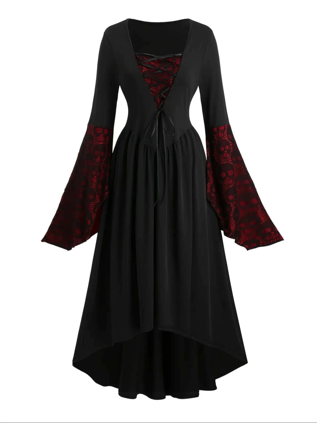Gothic Vintage Punk Lace Patchwork Dress, Sexy Bodycon European Style, Halloween Long Dress, Retro Fashion for Women