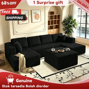 [2Packs Shipped]Niccae 2-Pack Corduroy Sofa Couch - 132-Inch U-Shaped Cloud Sectional Sofa, Boneless Sectional Couch, Frameless Ottoman, No-Assembly Compressed Multi-Person Sofas Living Room Apartment Furniture