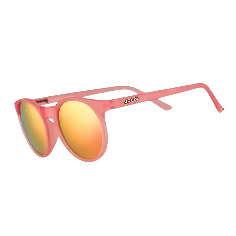 goodr Influencers Pay Double Small Size (Circle G) Translucent Light Pink Frame with Pink Lens, UV400, No Slip No Bounce No Tangle