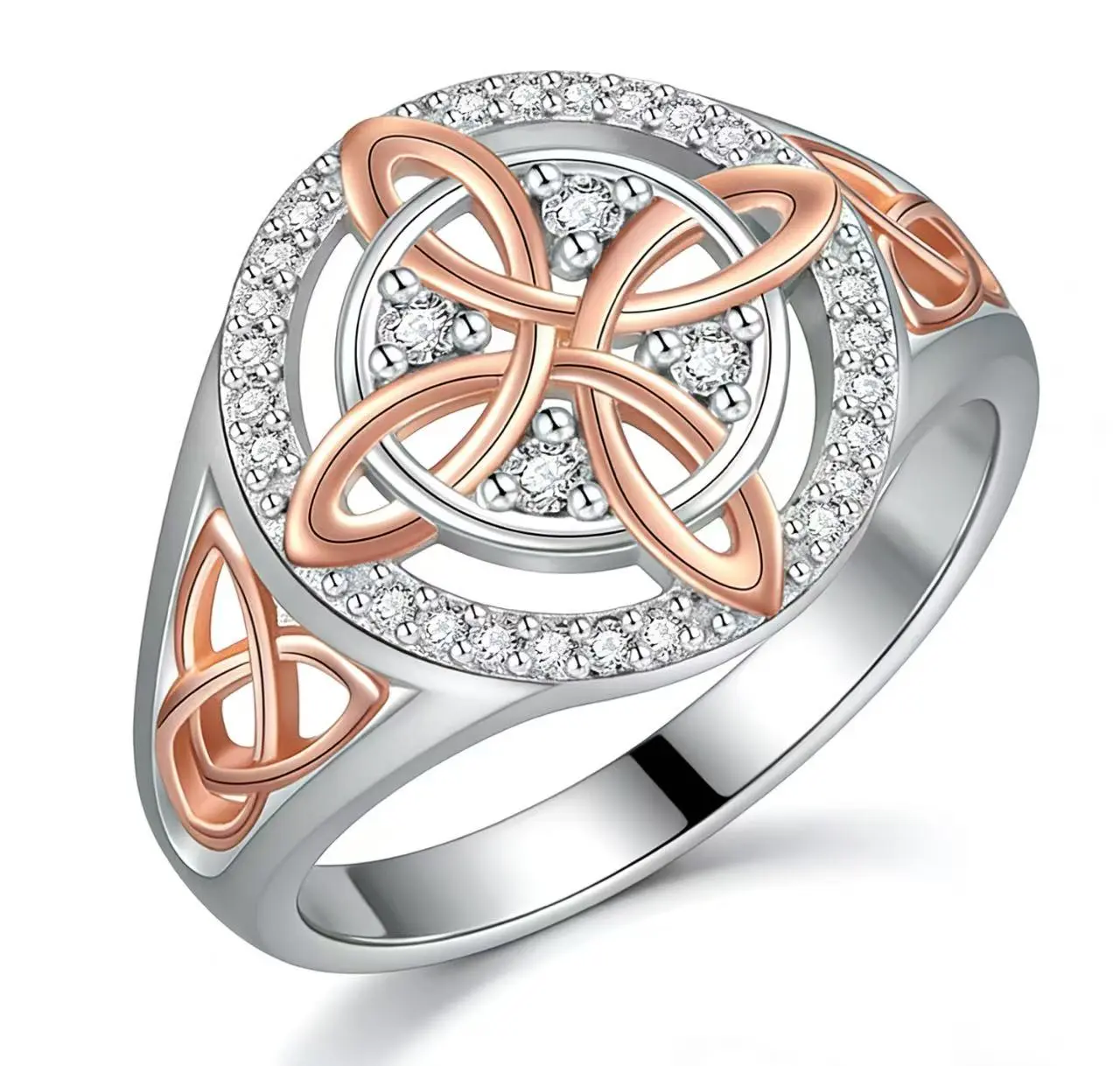 Rose Gold Plated Witches Knot Ring, Anillo Nudo de Bruja Original Celtic Knot Jewelry, Cubic Zirconia Decorated Witch’s Knot Ring, Witchtok Witch Jewelry Pagan Jewelry for Devotion and Protection Valentine’s Day gift