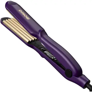 Hair Crimper for Women - Crimping Iron with Titanium Ceramic Plates, 5 Adjustable Temps (140C-220C), Volumizing Crimper for 80s Fluffy Hairstyle, Auto Shut-Off, Dual Voltage Styling Tool[Purple]