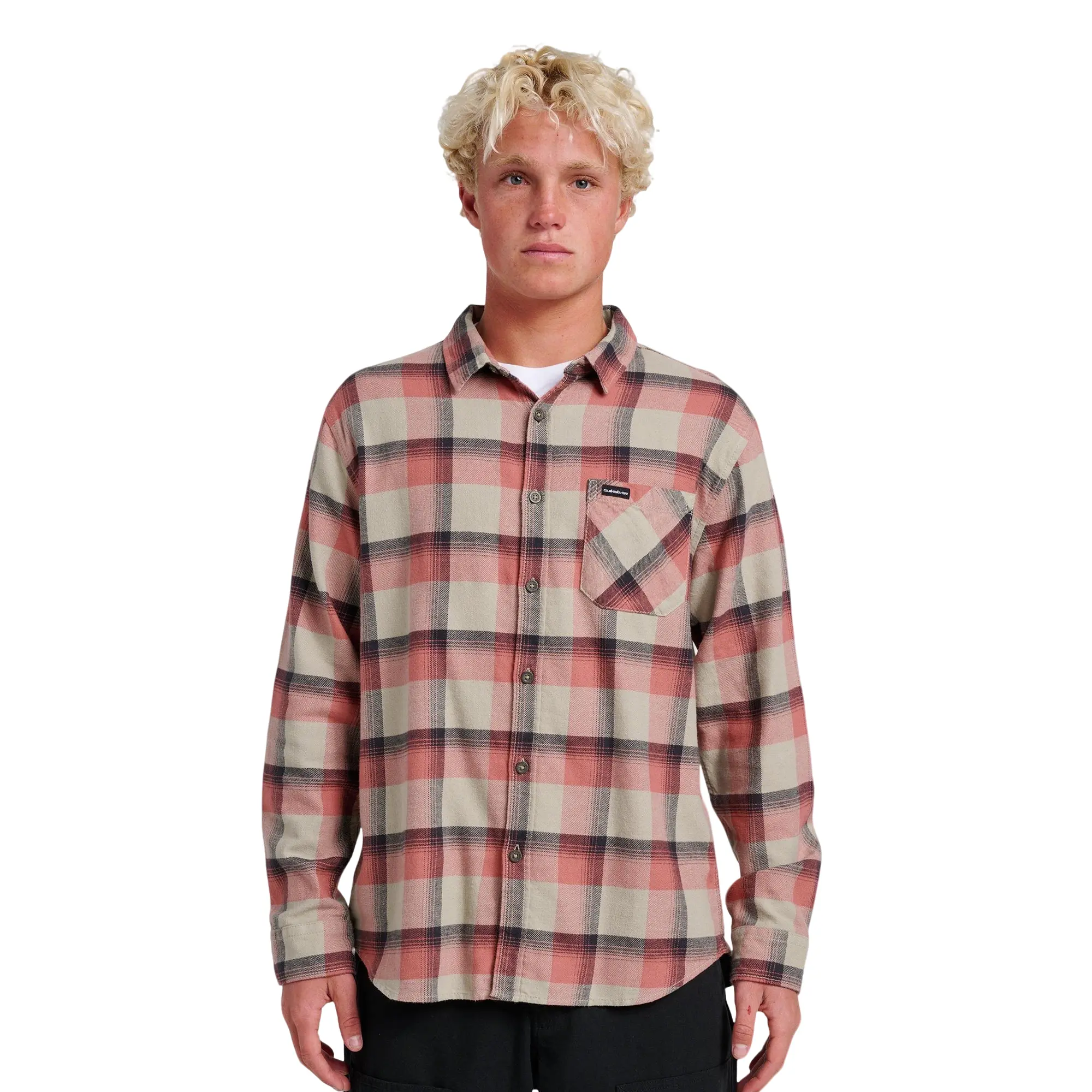 Quiksilver | Breakwater Check Long Sleeve Flannel Shirt | Anthracite Plaid & Button Cuffs & Chest Pocket Casual Button Up Top
