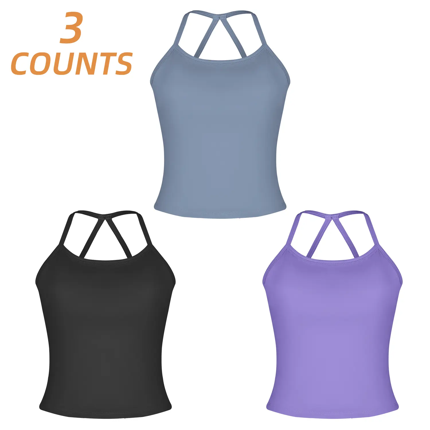 Women's 3-Pack U-Neck Spaghetti Strap Camisoles - Cross Back, Comfortable, Simple, Soft Sleeveless Lounge Tops for Day Wear, Fits Women's Casual & Loungewear Needs