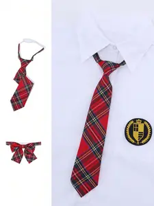 Women's Korean Style Bow Tie Set, No-Tie School Uniform Accessories, Plaid Butterfly Knot Collar Flower, Perfect for Parties and Daily Use