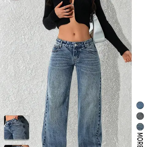 Flvsun Women's Low Rise Baggy Jeans - Lady's Loose Washed Stretch Denim Bottoms, 2000s Baggy Fit Streetwear, Minimalist Urban Pants, Black Easter & Thanksgiving Wear