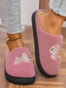 2026 New Soft Teddy Bear Women Home Bathroom Slippers, Fashionable Corduroy Shoe Face, Embroidered Detail, Thick Warm Lining, Anti-Slip, Breathable