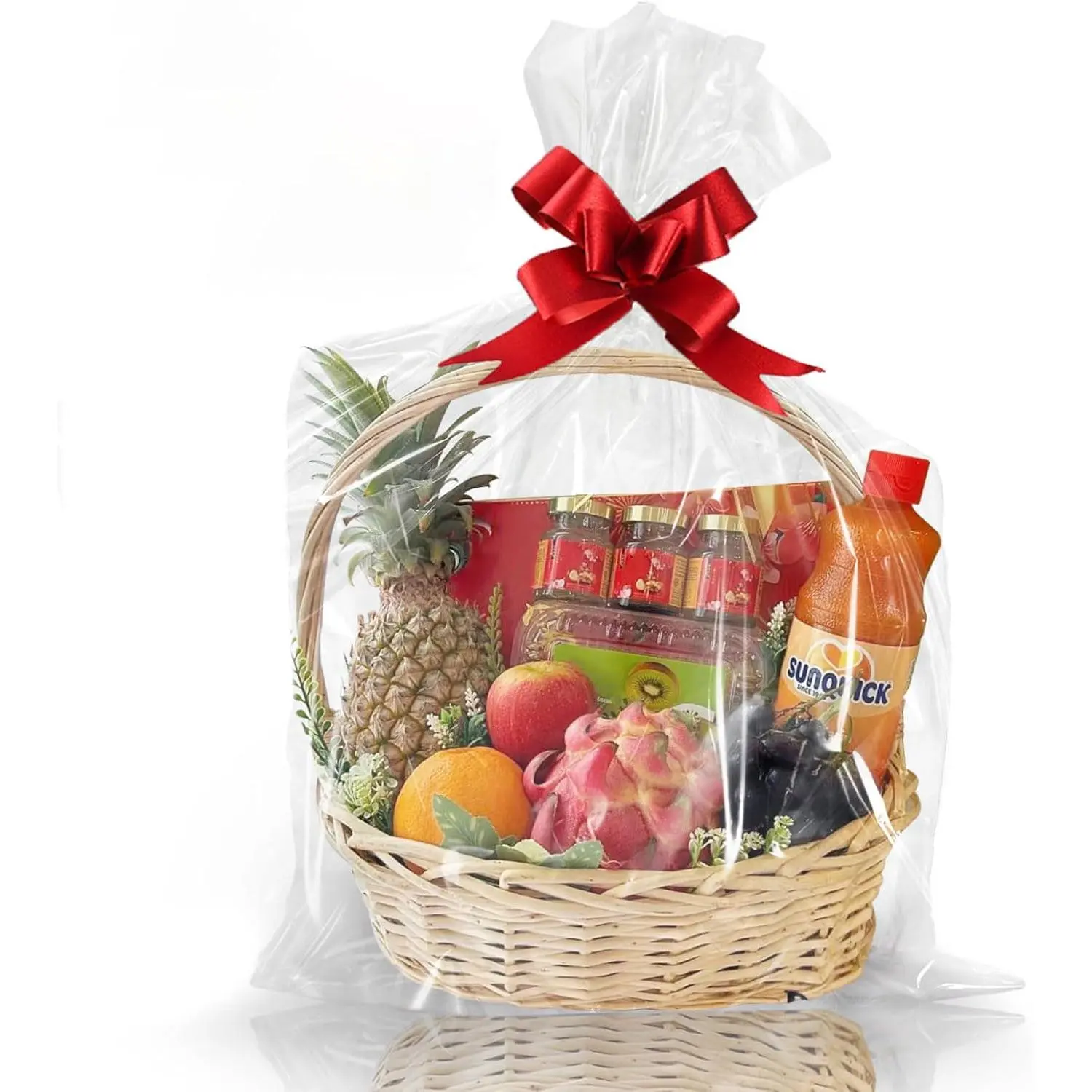 Clear  Bags 10 count 24x30 Inches Large Cellophane Wrap for  Baskets Wrapping Plastic with Ties for  Giving, Packaging Products