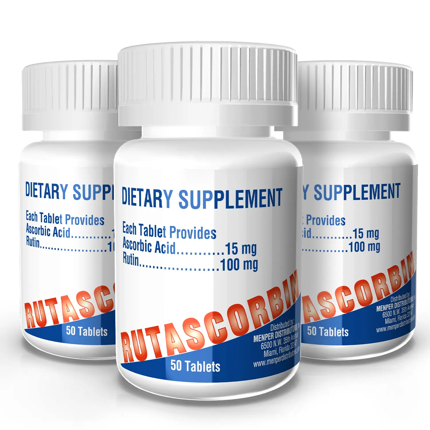 RUTASCORBIN Vitality Boost Collagen Multivitamin Tablets - US-Made Dietary Selfcare Supplement, Added Rutin, Advanced Antioxidant Blend, Energy Support, Daily Essential Vitamins, Iron Uptake, 50 Ct/Bottle Multi-Pack (3 Pack)