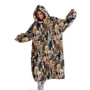 hoodie blanket，Wearable Blanket，Unisex Hooded Blanket with Cute Dog Pattern, Wearable Throw, Large Pocket, Home Warmth, TV Blanket, Outdoor Use, Gift Idea，Christmas Gift,Valentine's Day gift, Cozy Hooded Blanket