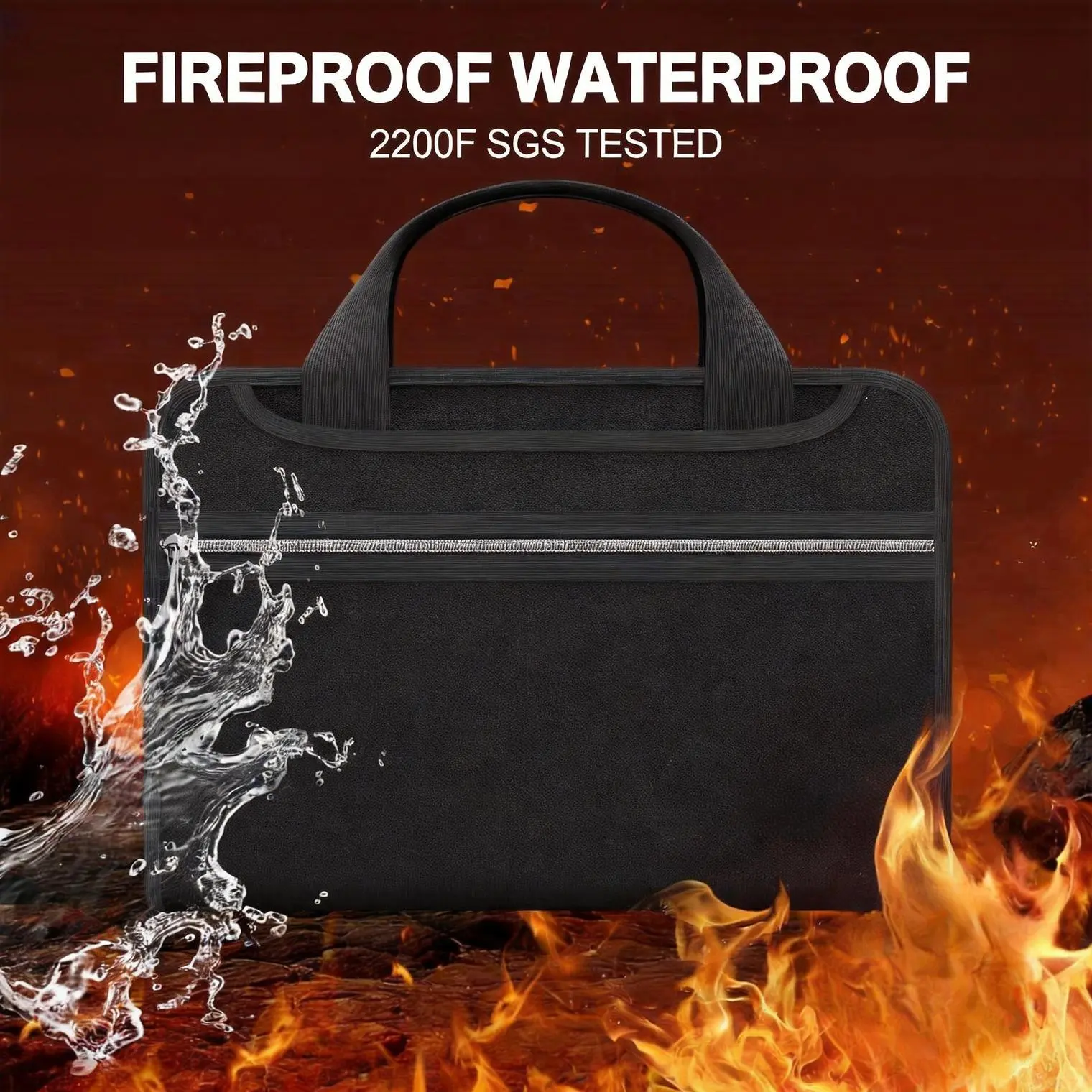 Fire-Resistant Expanding File Folder for Home, Office & Travel, A4 Document Bag, External Pocket, Pen Holders & Carry Strap