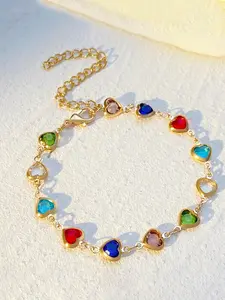 Colorful Heart Shaped Zirconia Decor Bracelet, Fashion Jewelry for Party, Daily Clothing Decor, Trendy All-match & Exquisite Jewelry for Birthday Gift, Trendy Fashionable Accessories