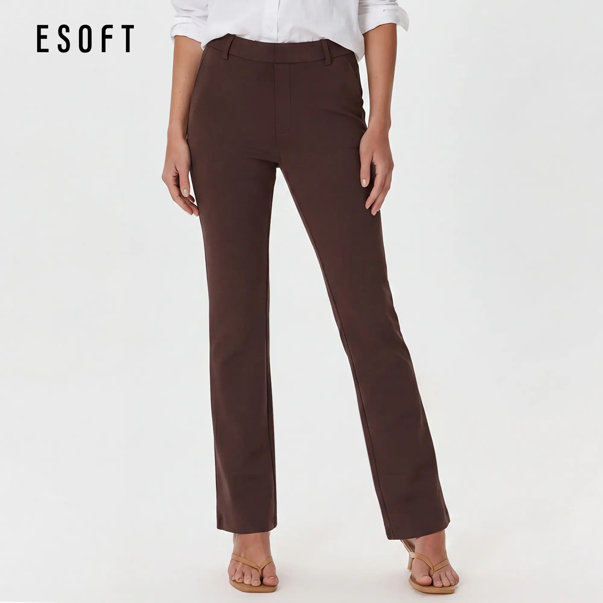 ESOFT Ponte Straight Leg Work Pants, Pull On Wrinkle Free Dress Pants