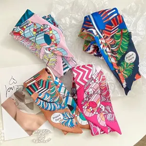 Floral Printed Polyester Head Scarf for Women Versatile Hair & Bag Handle Accessory 90x7 Trendy All Seasons Plain Weave