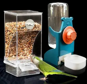 2 pack Automatic Parrot Feeder Cage Accessories No Mess Bird Feeder Water Dispenser Set Acrylic Parrot Feeders Accessories for Cockatiels, Finches, Lovebirds, Budgies, Canaries