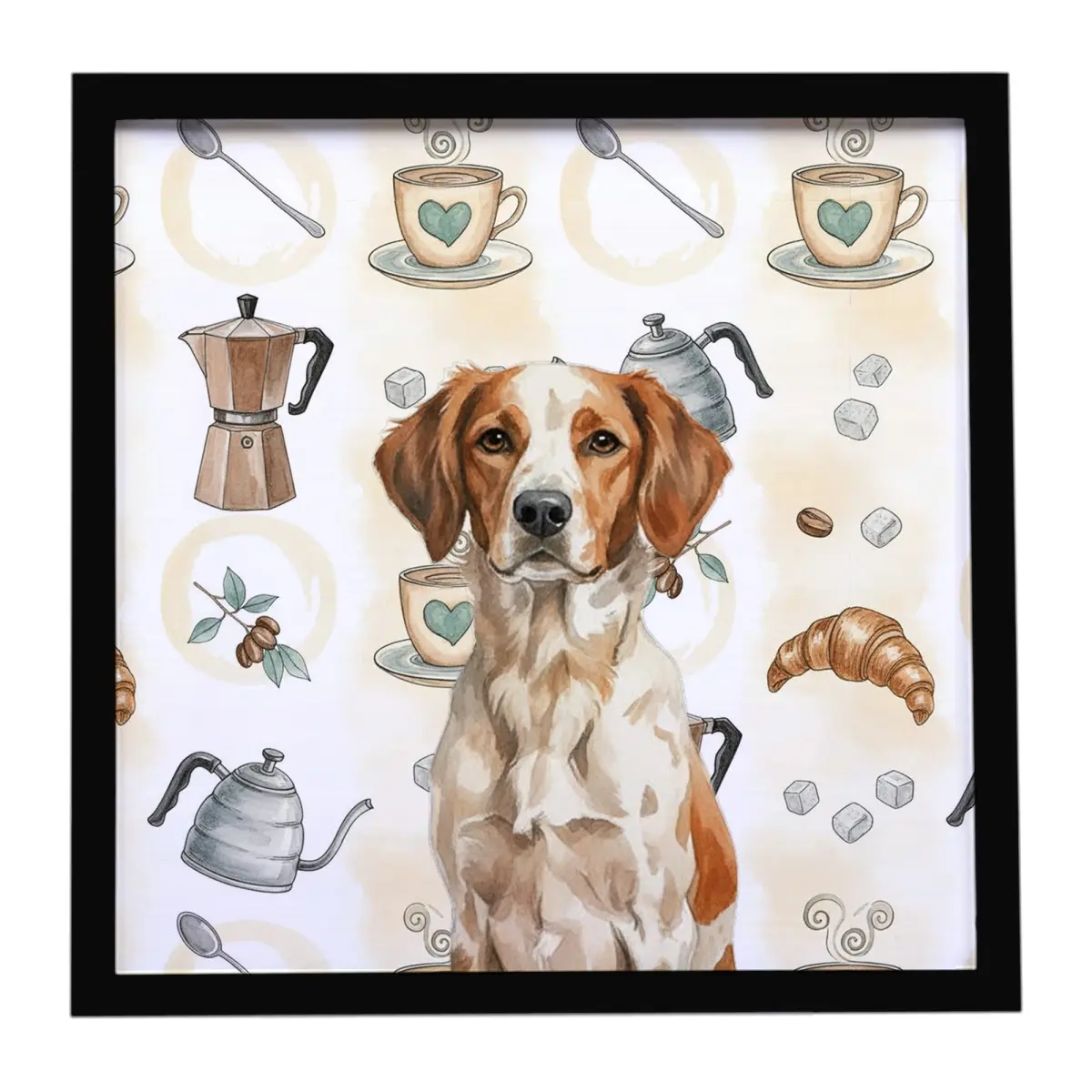 Carolines Treasures WDK7345MFP88 8 x 8 in. Roan Brittany Coffee Bar Framed Metal Print, Coffee Prints, Artwork Prints