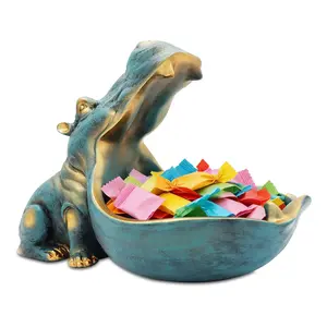 Deep Blue Novelty Hippo Resin Decorative Tray, Hippopotamus Storage Bowl – For Candy, Keys, Snacks & Desk Organizer, Home Decor Accent Figurine