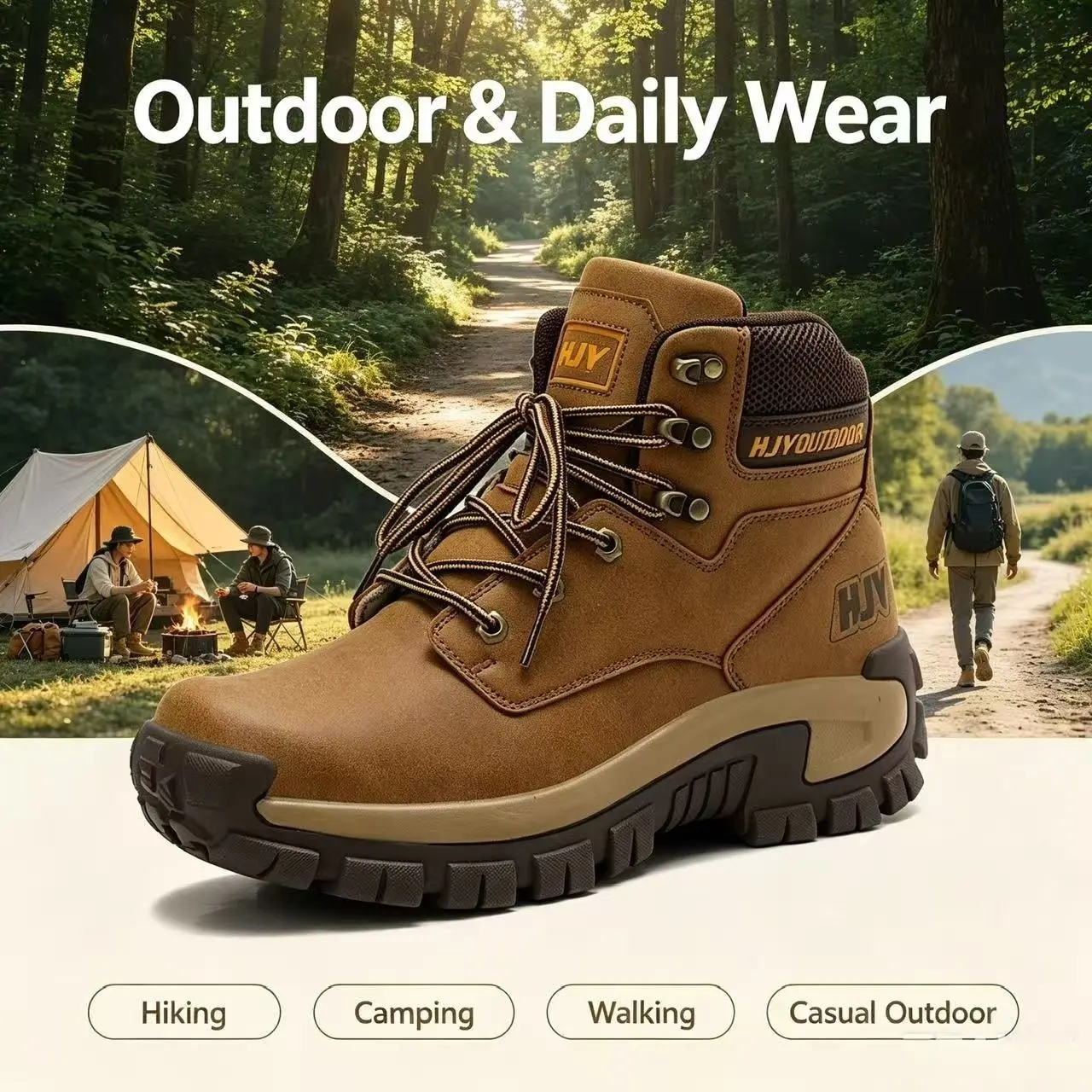 5.AA Men’s High Top Outdoor Hiking Boots, All-Terrain Breathable Suede Mesh Trekking Footwear, Lace-Up Non-Slip Wear Resistant Outsole, Comfort Ankle Support Shoes for Camping, Backpacking & Daily Outdoor Adventures
