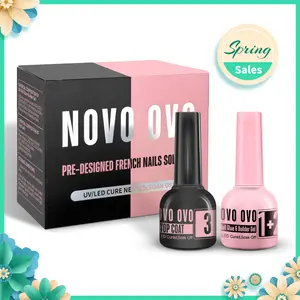 UV Nail Glue and Builder Gel 2 in 1, No Wipe Top Coat Kit for Predesigned French Tip Nail Tips, NOVO OVO Super Strong Adhesive for Press on Nails, 30+ Days Long Lasting, Salon Effect, Easy to Use