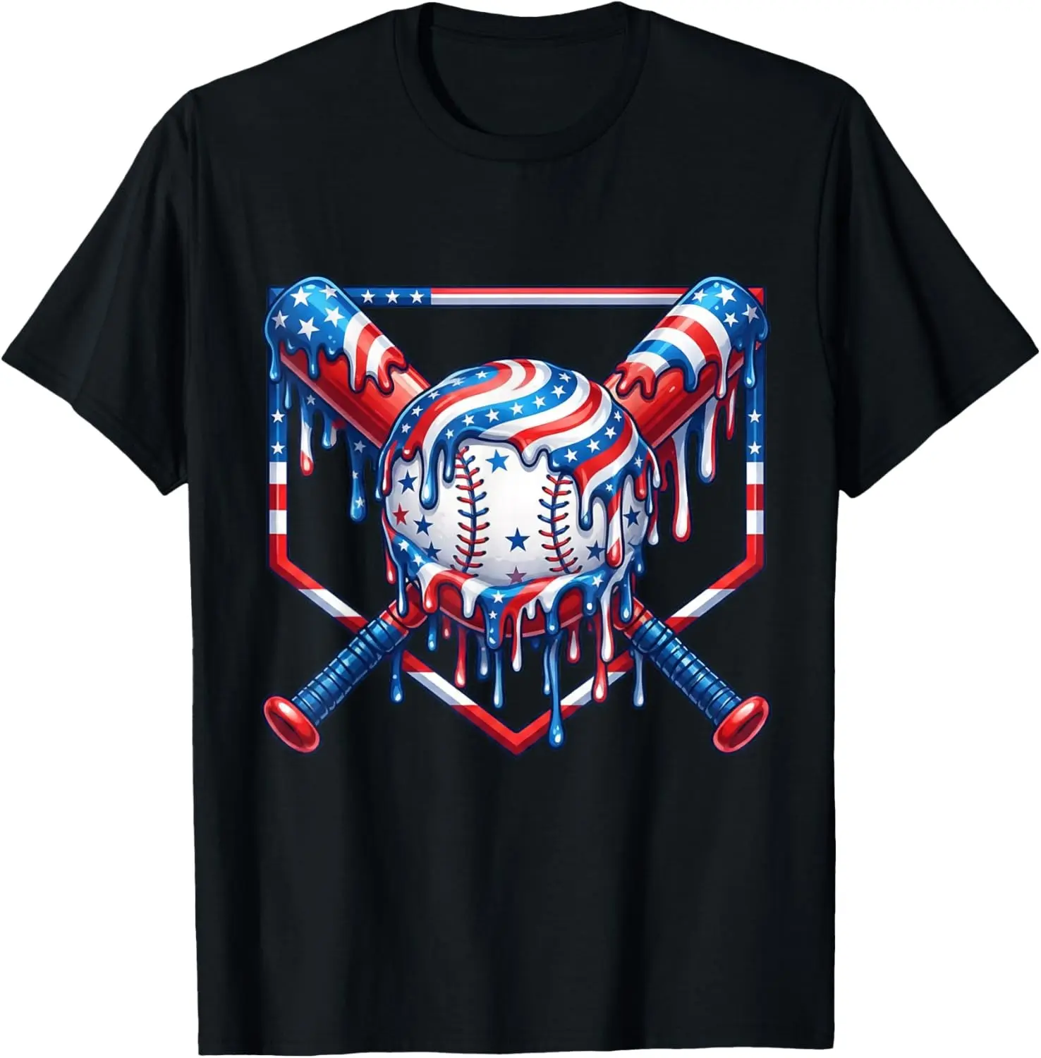 Baseball Drip Patriotic Ice Cream US Flag Youth Boys T-Shirt Cotton Fabric