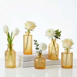 Der Rose 5 Pack Glass Bud Vase Set for Flowers Amber Bud Vase in Bulk Glass Vase for Centerpieces for Rustic Wedding Decorations Floral Arrangements Home Table Decor
