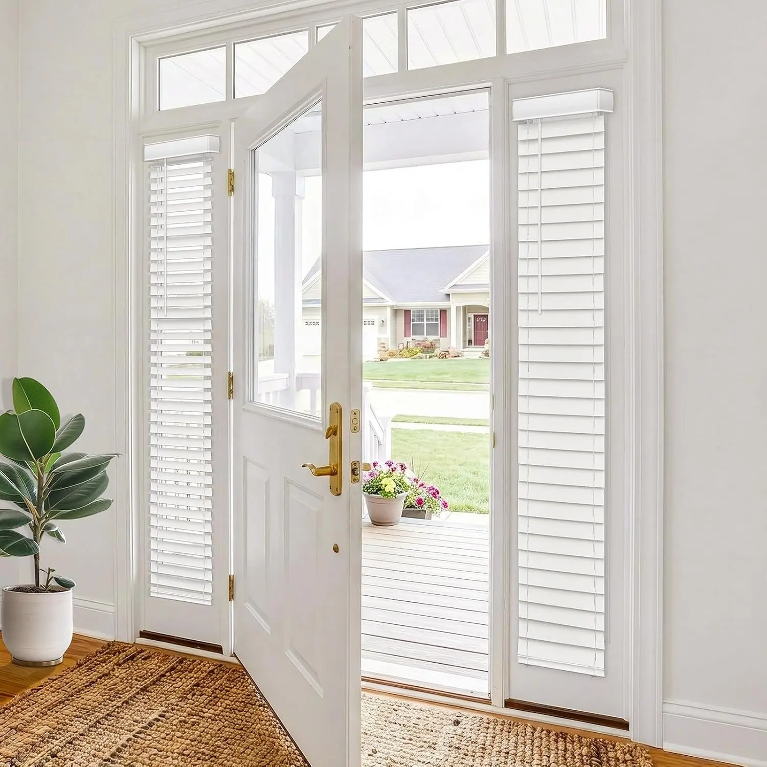 Cordless Sidelight Blinds 10" x 72" White Faux Wood Horizontal Window Blinds 2" Slats with Adjustable Tilt Wand Privacy Light Control for Front Door Narrow Windows Entryways 1 Pack