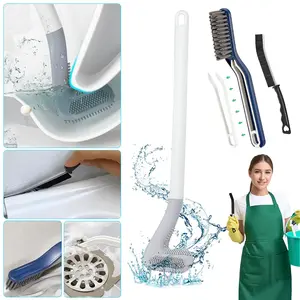 Bathroom Cleaning Kit with Long Handle, 3-Piece Hard Bristle Brush Set for Tubs, Showers, Tiles, Grout & Kitchen Sink - Deep Clean Corners, Cups, Bottles - Essential Bathroom Accessories & Household Items