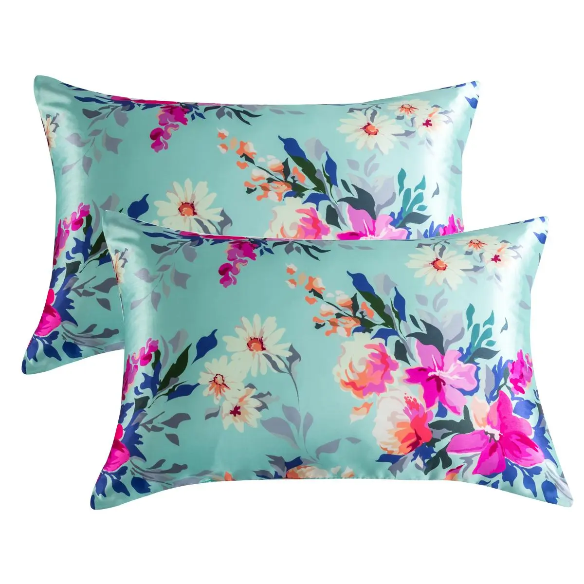 Floral Print Satin Pillowcase without Filler, 2 Counts Envelope Closure Design Easy Fitting Pillowcase, Soft Comfortable Decorative Pillow Cover for Home Bedroom Bedding