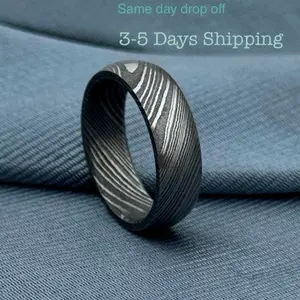 Simple 6mm Domed Damascus Ring with Deep Pattern – Durable Handmade Ring