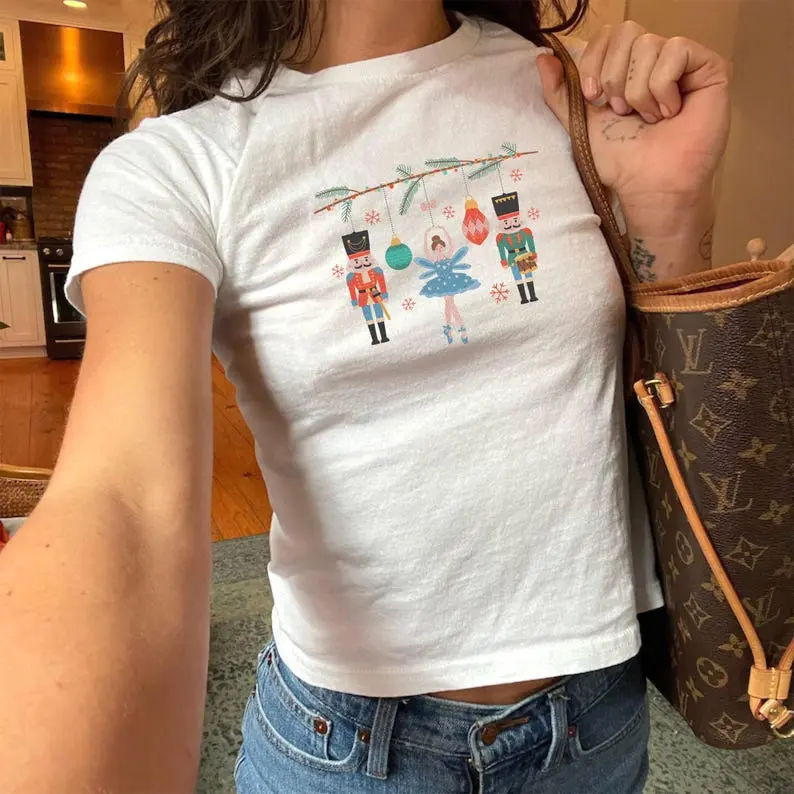 Nutcracker Christmas Baby Tee, Ballet Lover Shirt, Cute XMAS Cropped Top Baby Tee, Dancer Christmas Gift, Nutcracker Ballet Tee