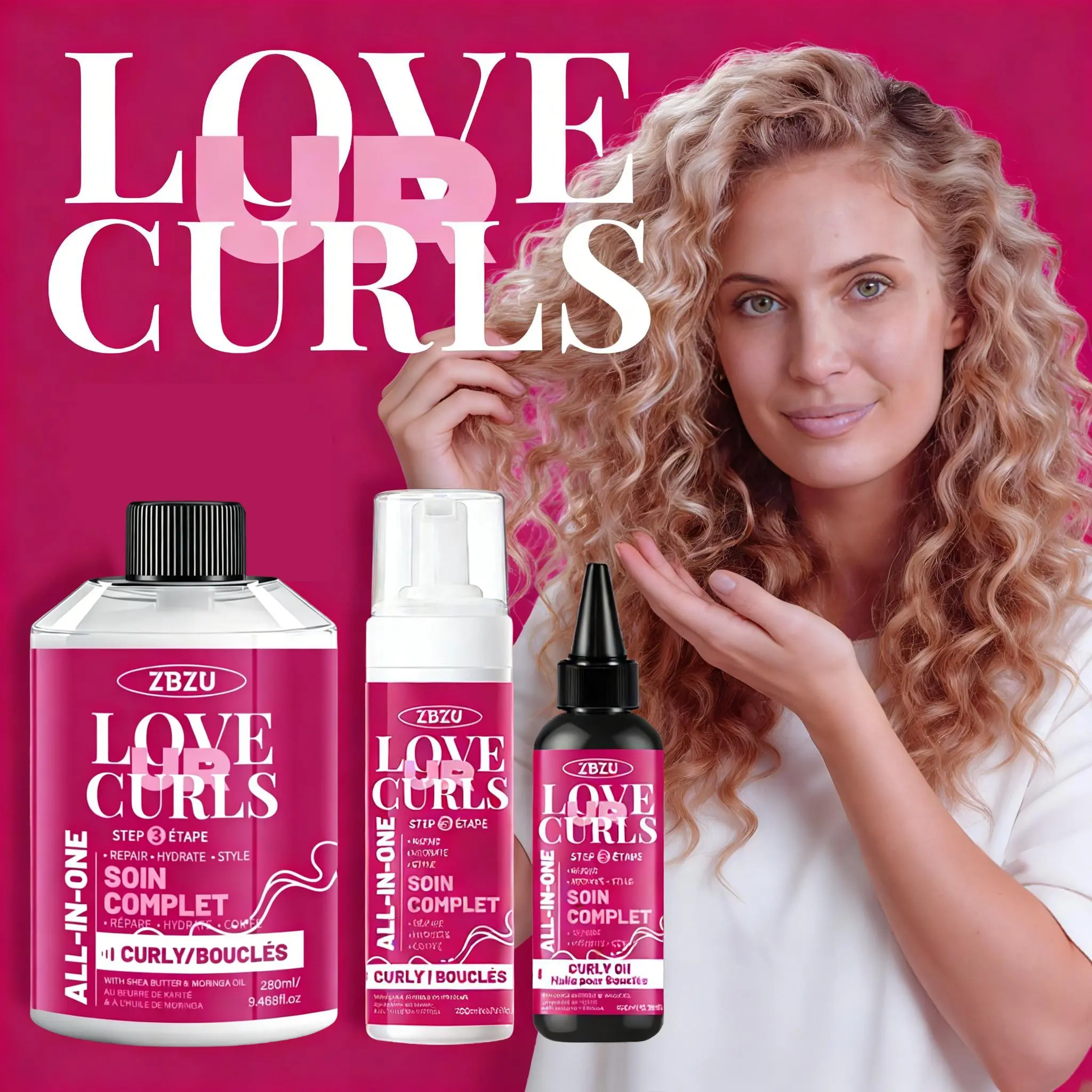 Professional 3-Step Curl Care Kit for Frizzy Hair - Moroccan Argan Oil & Rosemary Infused Styling Curly Style Curl Defining Mousse Set to Revive, Hydrate & Define Curls, Reduce Breakage, Frizz Control, All Hair Types Haircare Perfect Curls