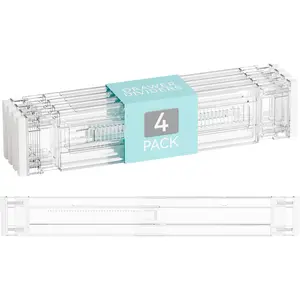 4 Pack 3.2 Inch Shallow  Drawer Dividers for Clothes -Expandable from 15-21''- Adjustable Drawer Dividers for  Clothing,Sock,Underwear,Clear in Drawer Separators for Dresser,Kitchen