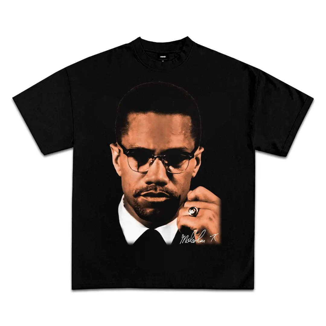 Malcolm X Big Head Signature Men 90s Graphic Tees - Menswear Streetwear Classic Clothing Crewneck Casual Shortsleeve Tropical Summer Tshirt