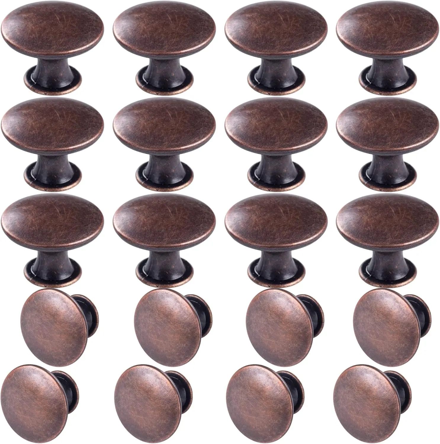 20-Pack Classic Elegant Red Bronze Round Antique Brass Kitchen Cabinet Knobs - Lightweight Synthetic Hardware, Smooth Appearance, Easy to Install with 21 Screws, Different Styles Available for Cabinets, Dressers