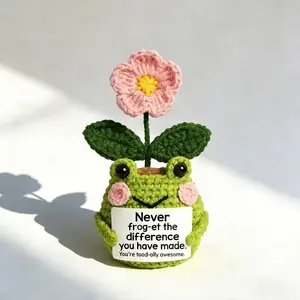 Handmade Crochet Frog Planter with Flower, Handmade Crochet Figure, Cute Froggy Decor, Encouragement Gift, 'Never Frog-et' Positive Quote Decor, Spring/Summer Handmade Decoration, Emotional Support Gift for Friends, Moms, Daughters
