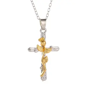 New classic retro fashion versatile necklace style leaf cross rose necklace niche design necklace