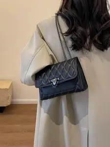 FURNITURE Minimalist Fashionable Indentation Diamond-Shaped Square Crossbody Bag for Women, Metal Chain Strap Everyday Shoulder Bag, Stylish Casual Purses for Daily Use,summervibes outdoorfun, Quilted Shoulder Crossbody, Fashionable Casual Bag