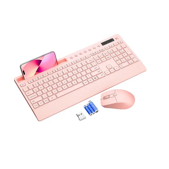SABLUTE Wireless Keyboard Mouse Set, Full Size Quiet, Palm Rest, Phone Holder, Numeric Keypad, Batteries Included (Non-Bluetooth)