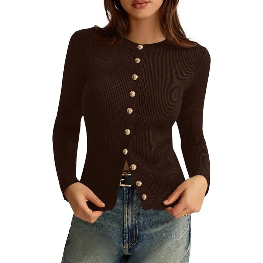 PrettyGarden Womens' Ribbed  Knit Button Up Fall Cardigan Sweaters Lightweight Long Sleeve Winter Fashion Clothes