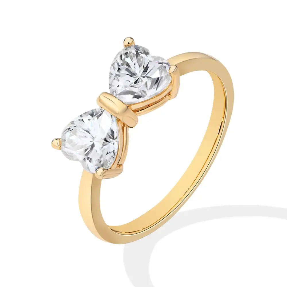 Women's 925 Sterling Silver 2-Moissanite Bowknot Heart-Cut Rings, Romantic Engagement Jewelry, Valentine's Day Gift