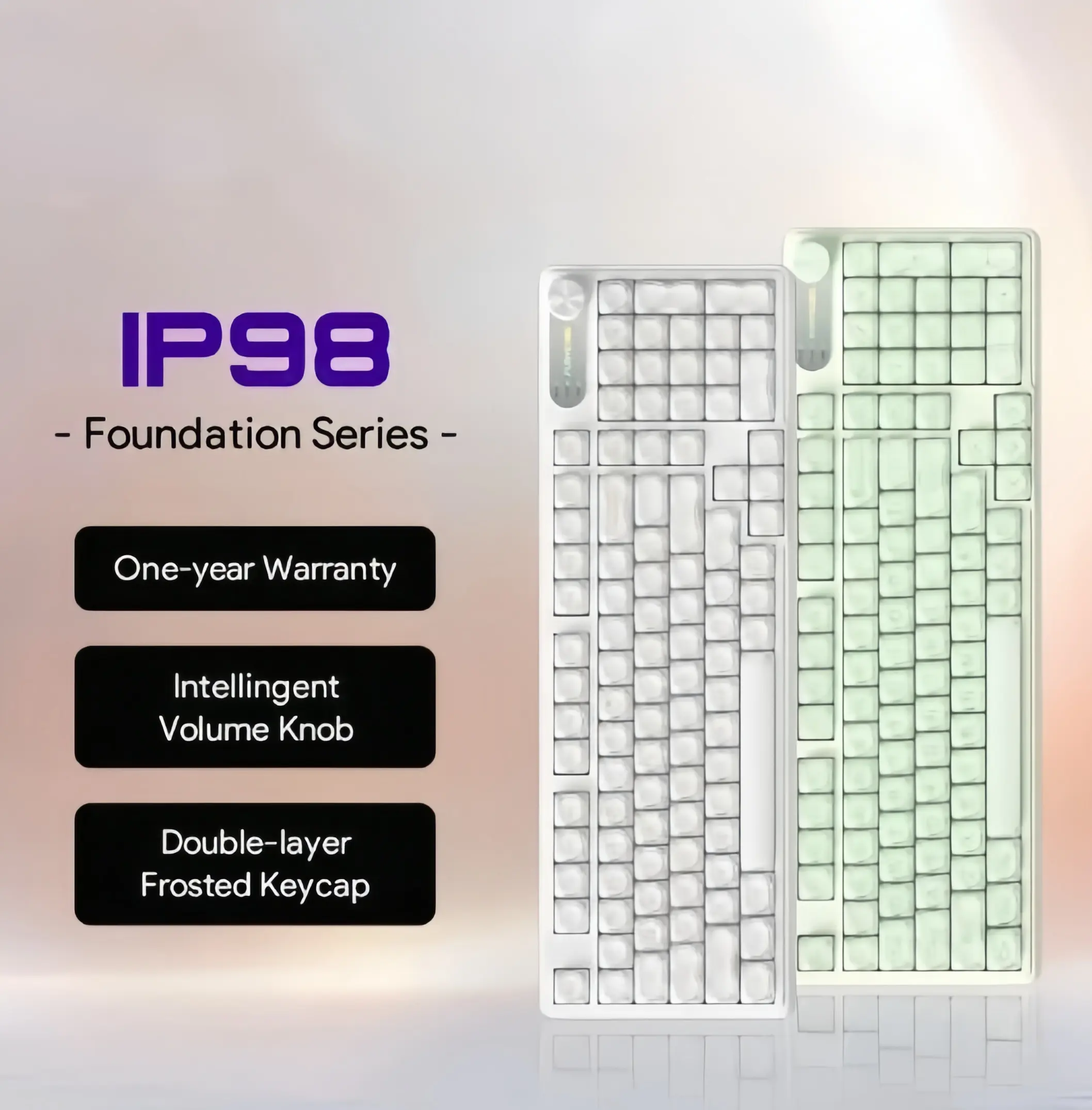 Completely Upgraded  IP98 Keyboard - 98 Keys Gradient Side-Engraved, Tri-Mode Wireless, Media Knob, RGB Backlit, Silent Mechanical Feel for Office & Gaming on PC and Mac Computers, Idea Birthday Gift