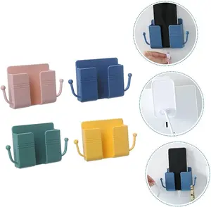 AREZO LLC 4Pcs Wall Mount Phone Holder Adhesive Wall Phone Mount Charging Stand and Remote Control Stand Multipurpose Socket Pocket Universal Deck Storage Box for Bedroom, Kitchen, Bathroom, Office