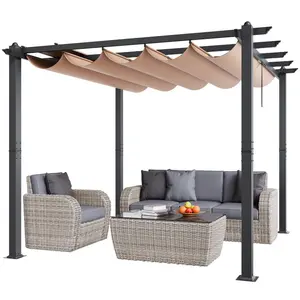VEVOR 10'x10' Outdoor Retractable Pergola with Canopy, Aluminum Pergola with Retractable Canopy, Modern Pergola with Sun Shade Canopy for Patios, Gardens, Decks, Backyards (Beige)