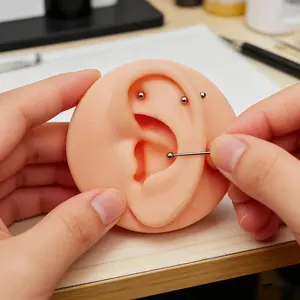 Silicone Piercing Practice Model Set, Realistic Ear Lip Nose Tongue Navel, Body Piercing Training Tool, Beginner and Professional Use