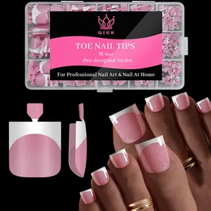 QIEK Toe Nail Press Ons French Tip,  #effortlessbeauty，Pre-Designed Fake Toenail Press Ons for Women DIY, Soft False Acrylic Nail Extension 15 Sizes, 270 Pcs【NOT include Builder Gel & Top Coat】Holiday Haul