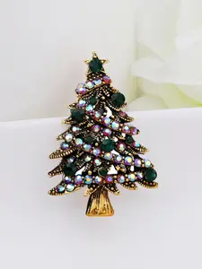 Vintage Colorful Rhinestone Christmas Tree Brooch, Boho Style Mini Fashionable Accessory for Women and Girls, Perfect Holiday Gift