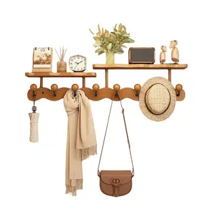 Modern Simple Coat Rack with Multiple Hooks, Wall-Mounted Bamboo Clothes Hanger, Wall Mounted Shelf, Stable and Durable, Suitable for Entryway, Bedroom, Bathroom, Wall Mount Design