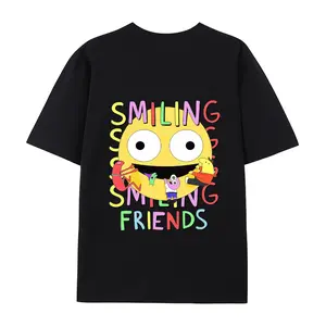Smiling Friends T-shirt, featuring a double-sided cartoon print, made with vintage-style cotton fabric, men's top, made in the USA.