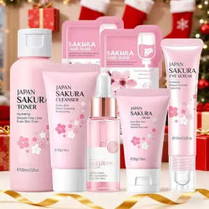 Sakura Seven-Piece Skincare Set, Cleanser, Toner, Serum, Eye Cream, Moisturizer, Mud Masks, Deep Hydration, Hydrating, Moisturizing, Brightening, Daily Use
