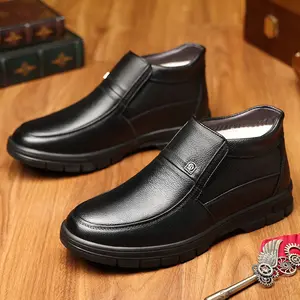 Men's new top layer cowhide large size thickened warm cotton shoes snow boots high top boots men's 5566